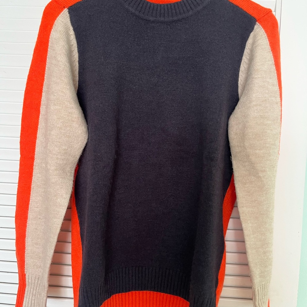 Ladies' Colorblock Size Small Sweater - Navy, Orange, Cream